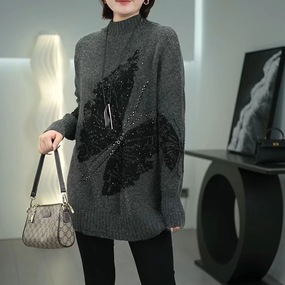 时尚洋气高级感气质上衣2025冬季新款微胖女装气质显瘦百搭毛衣