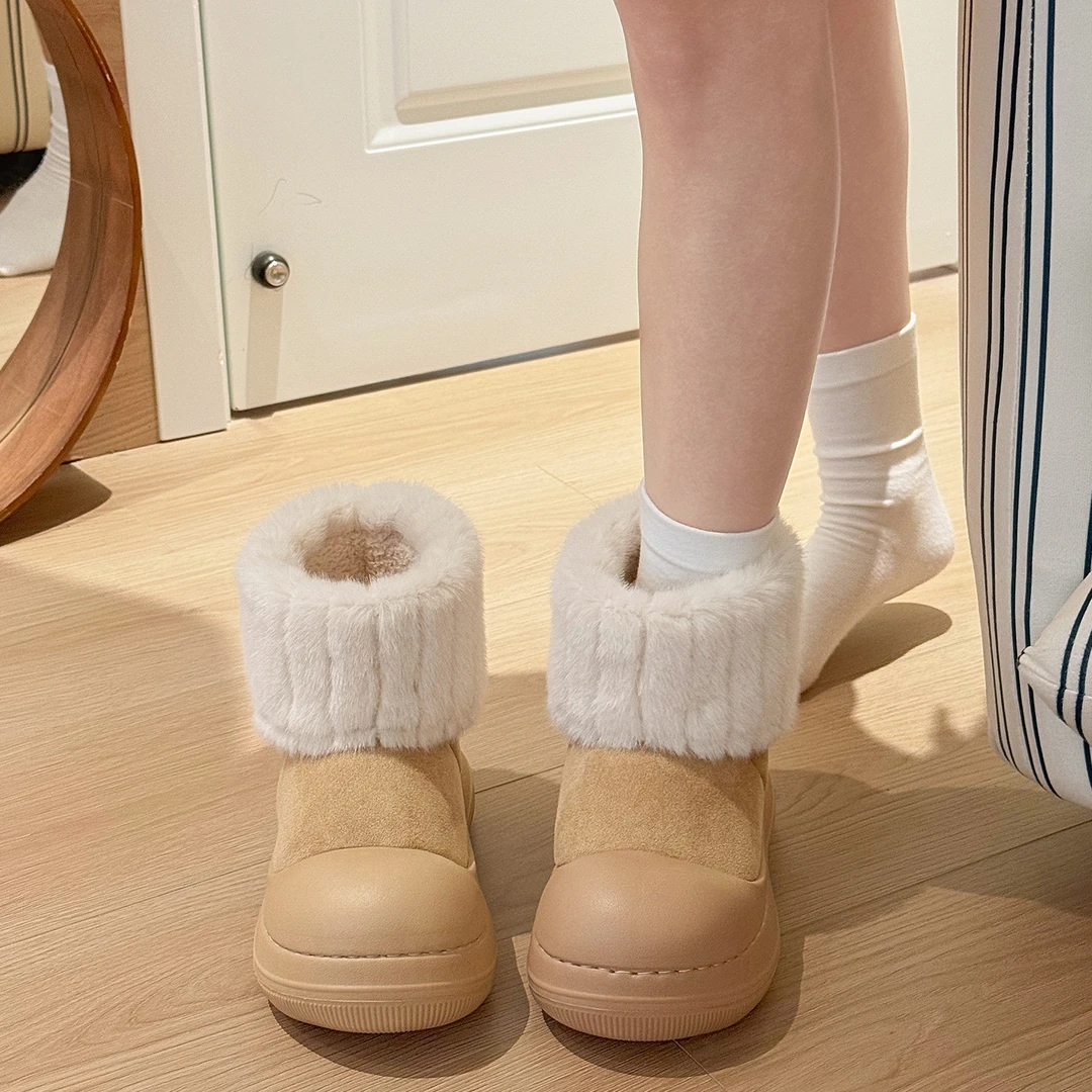 厚底套筒加厚毛绒雪地靴女2025年冬季新款外穿防滑中筒毛毛棉鞋