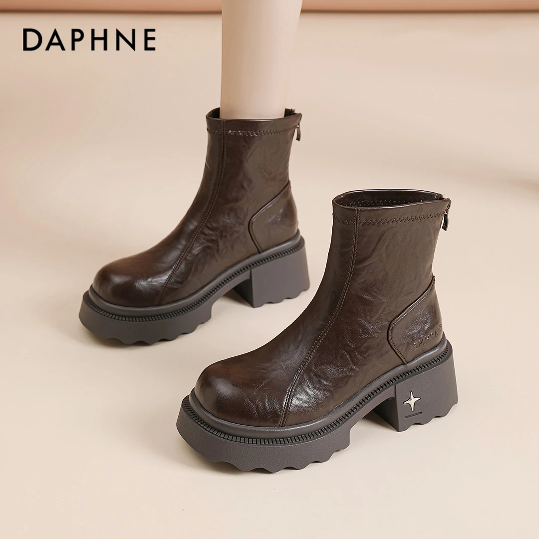 达芙妮厚底马丁靴女秋冬2025新款英伦加绒爆款高级感粗跟短靴超火