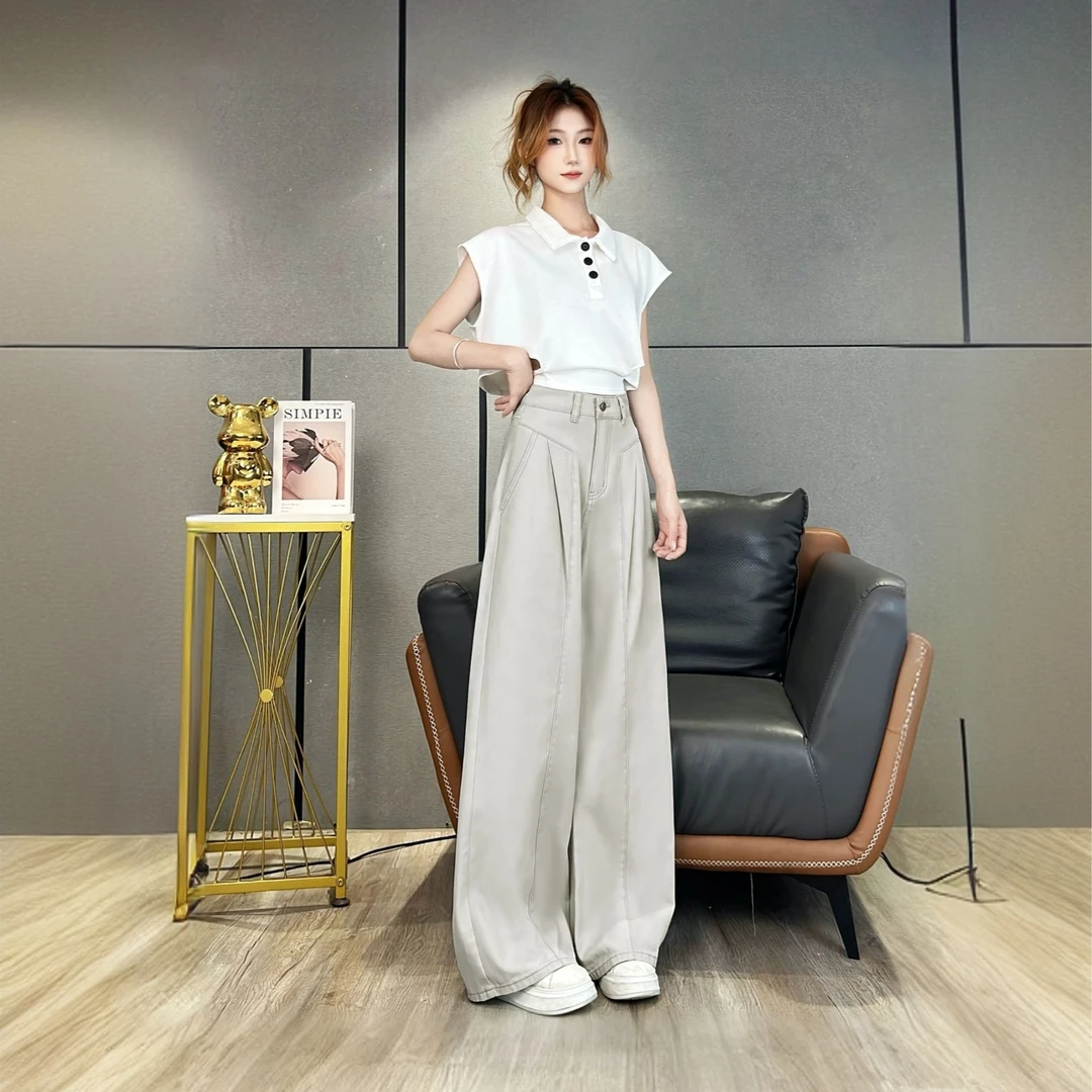 2025新款夏季薄款莫兰迪灰设计感高腰显瘦裤子女款爆款2025新款