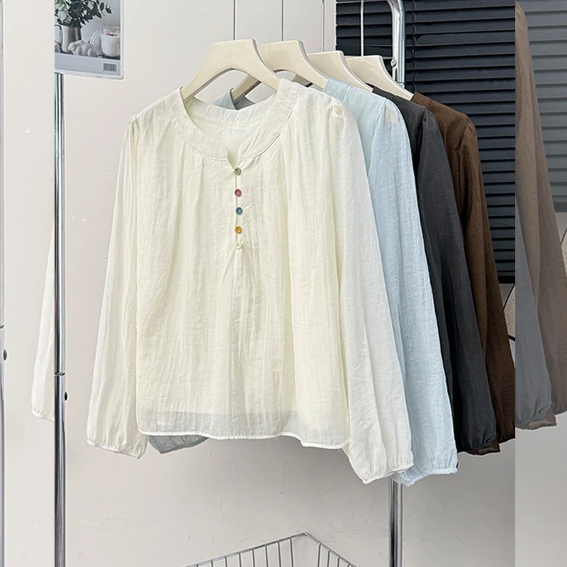 早春新款时尚圆领设计感衬衫女装大码胖MM百搭宽松小清新甜美上衣