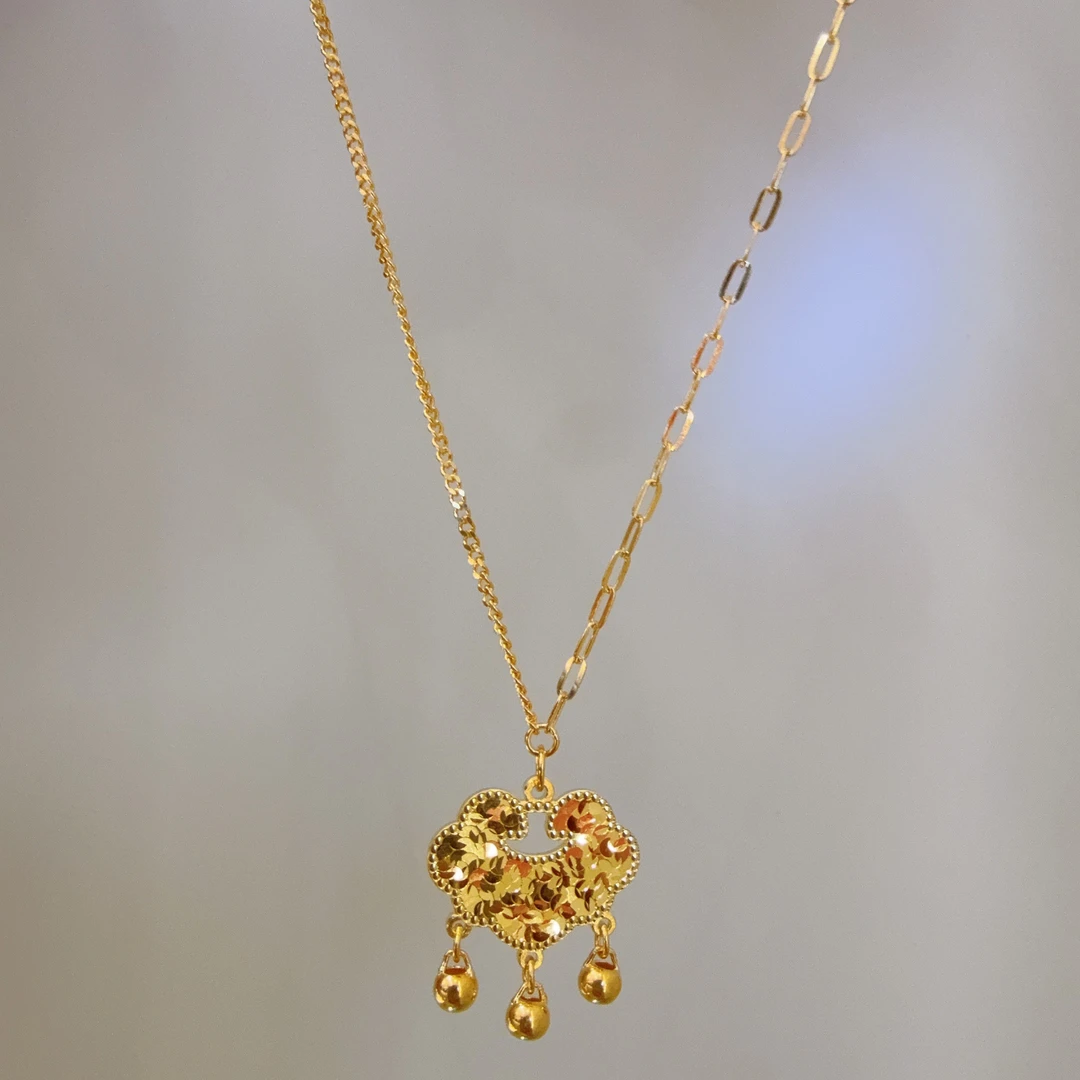 5G工艺足金999碎冰冰祥云锁套链