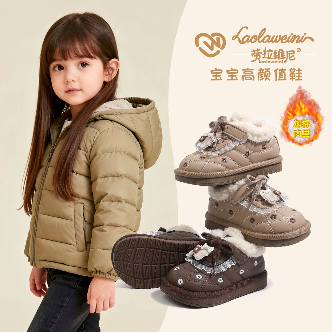 冬季新款加绒保暖软底女童宝宝舒适加厚低帮雪地棉鞋LLWNA801