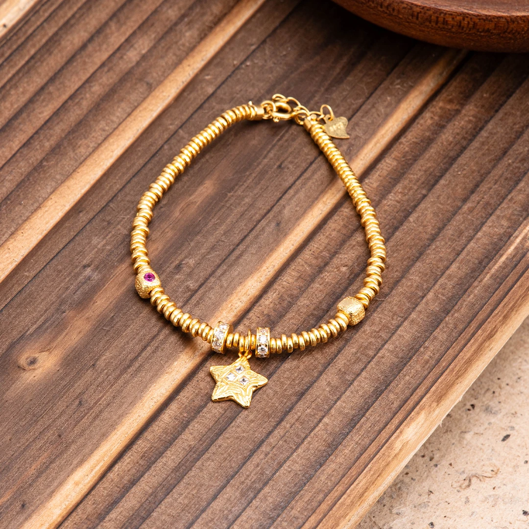 925银手链 S925银镀金“许愿星”盘缠手链气质时尚百搭简约可调节