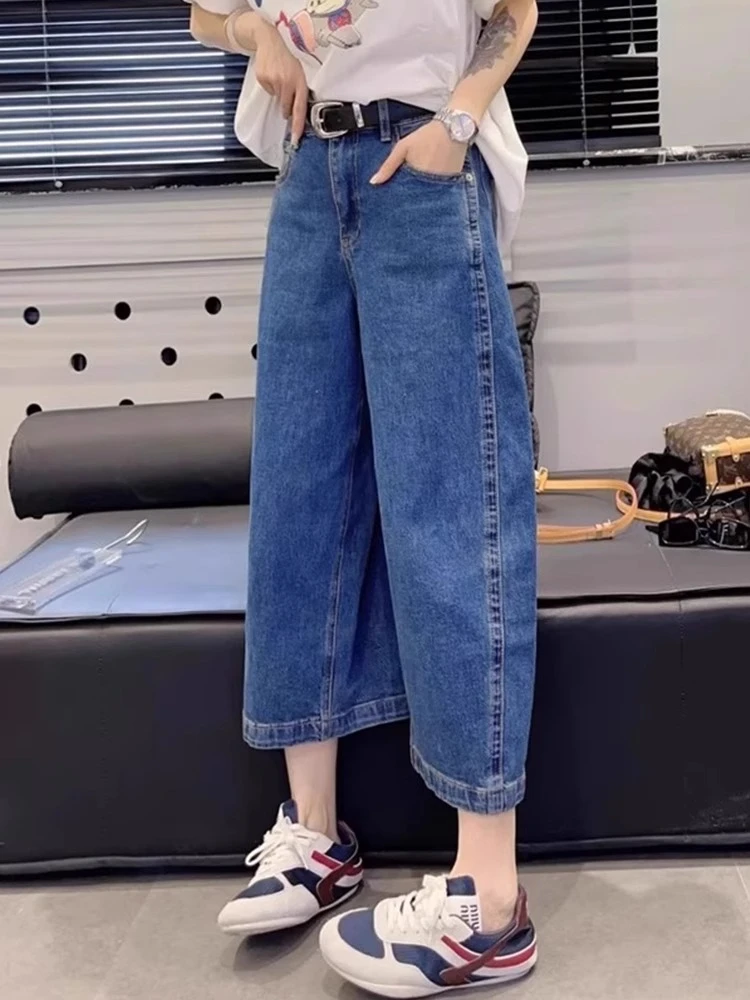 美式牛仔八分裤女款2025新款松弛感高腰显瘦小个子夏季薄款阔腿裤