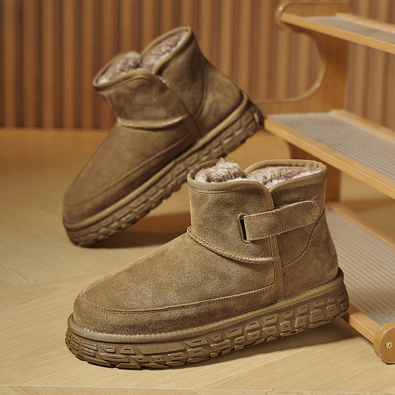 ASH CASSIE雪地靴男款真皮防滑加厚羊毛冬季保暖东北大码棉鞋短靴