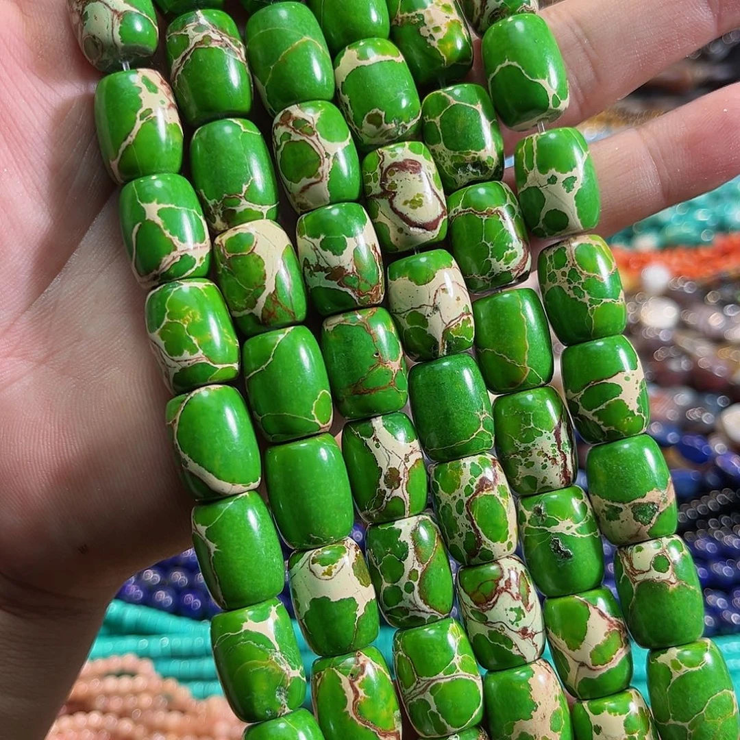 玛瑙/玉髓合金珠宝半成品帝皇松桶珠一条12x16mm