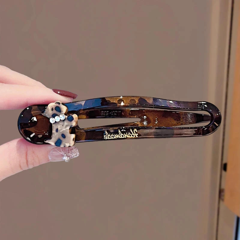 法式复古新款豹纹小猫懒人夹高级百搭后脑勺盘发夹女鸭嘴夹子头饰