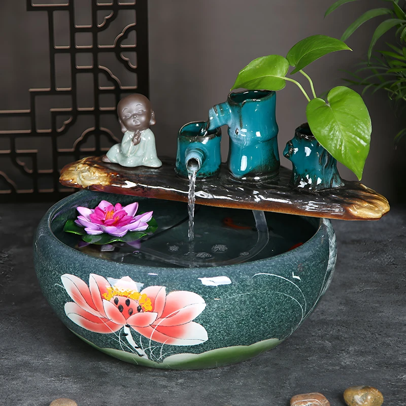 流水循环造景古法鱼缸桌面加湿器增氧免换水过滤缸水培招财聚宝盆