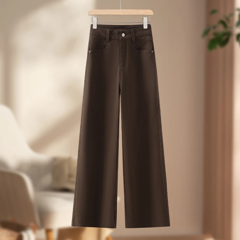 窄版阔腿牛仔裤女秋季2025新款韩版高腰宽松显瘦洗水棉直筒休闲裤