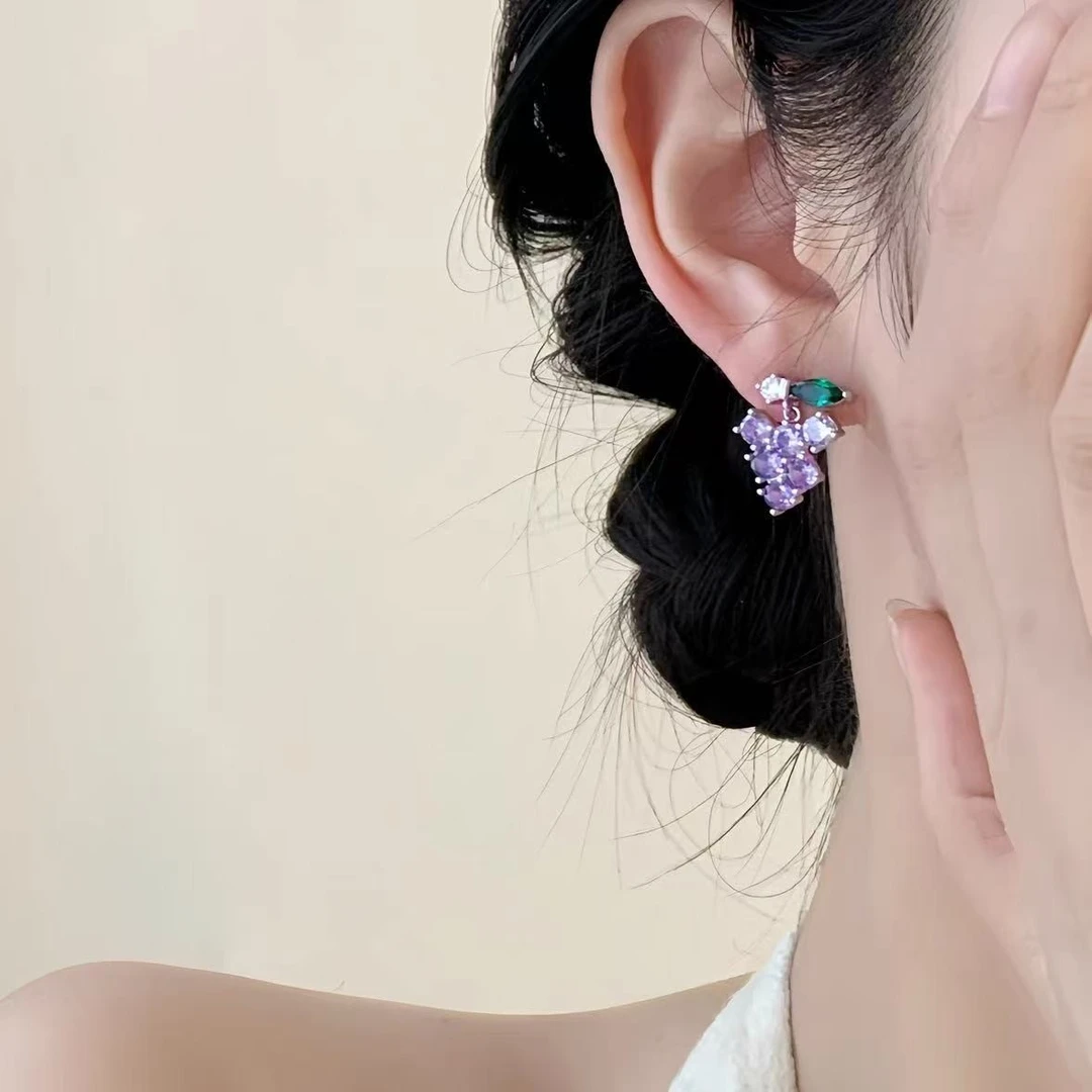 合金耳饰 8210紫色葡萄耳环c-1490小众独特耳钉气质高级感耳饰