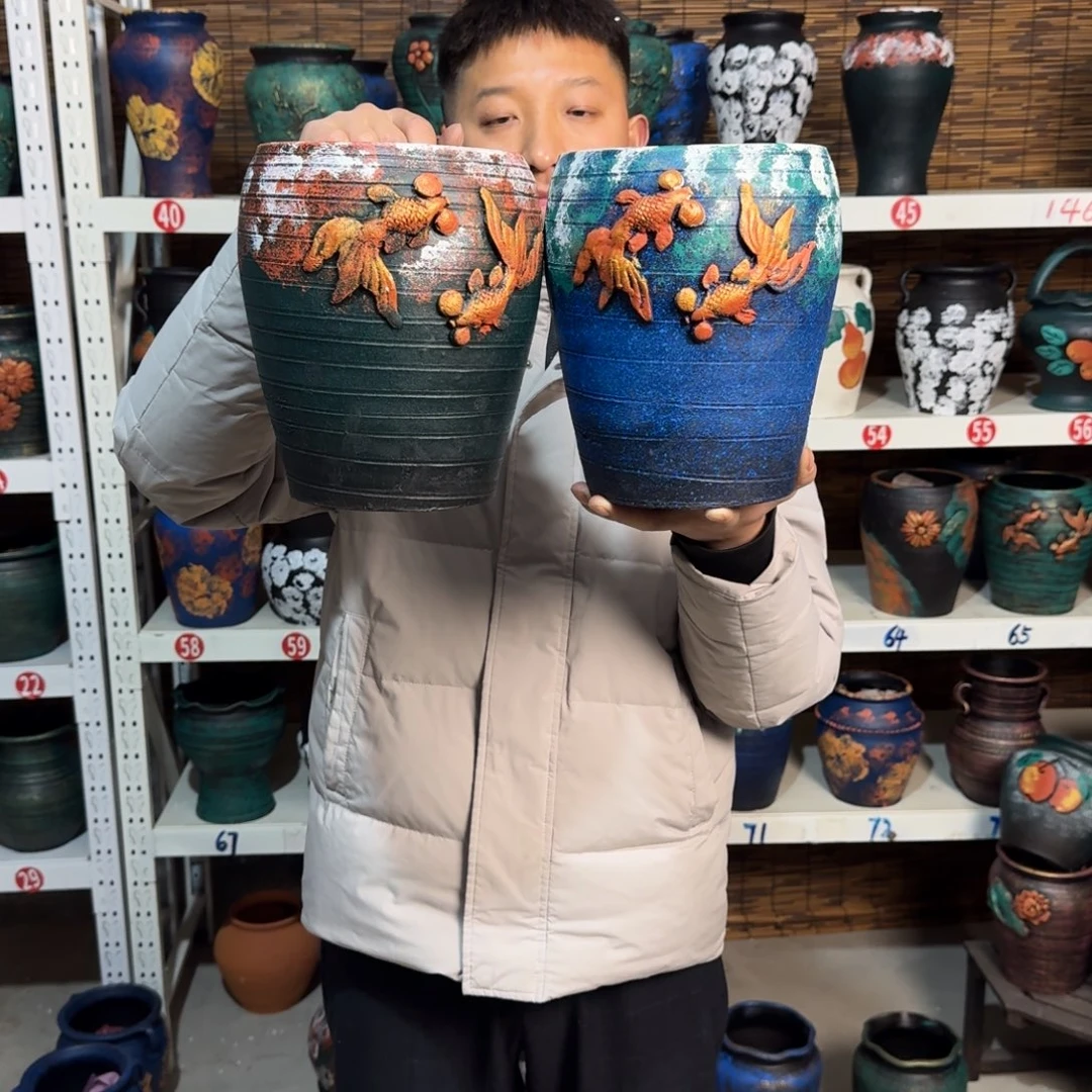 红陶浮雕花盆炸炸炸了