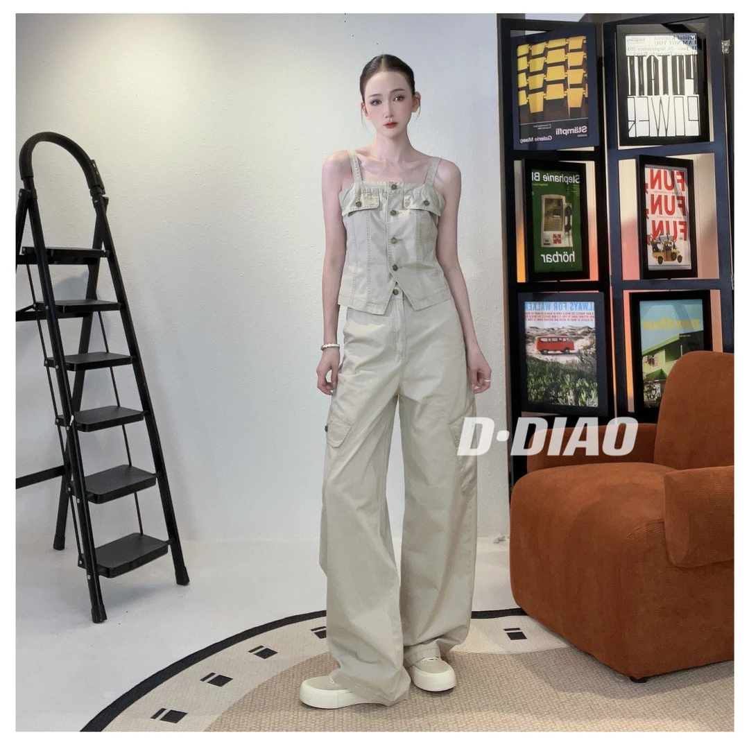【小奈】复古设计无袖马甲+高腰显瘦工装裤xn10023