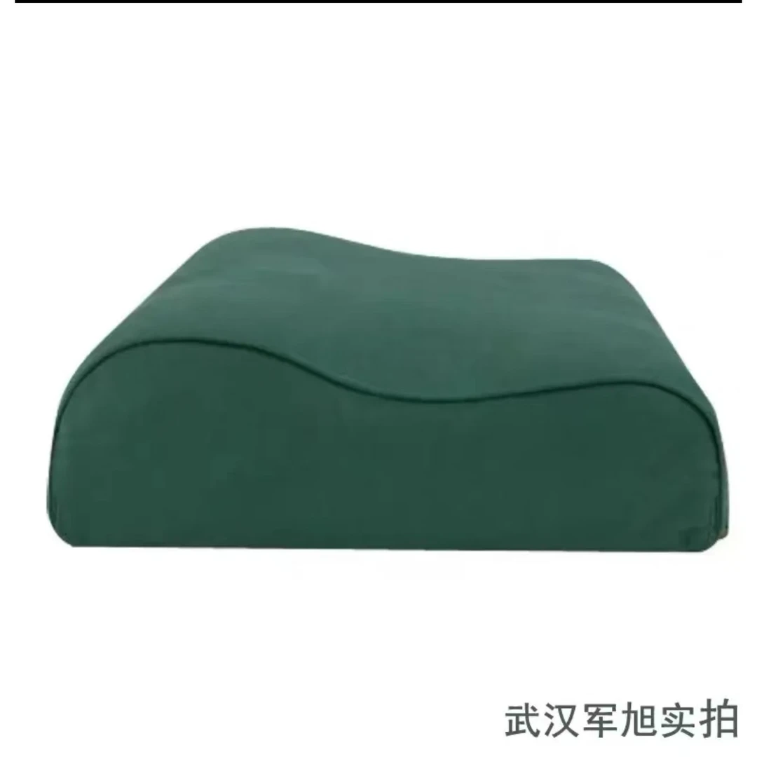 绿色枕头护颈床上波浪形棉枕头纯色信封式