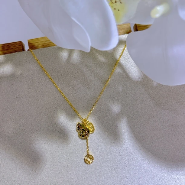 5G工艺足金999国潮碎金葫芦钱币流苏套链
