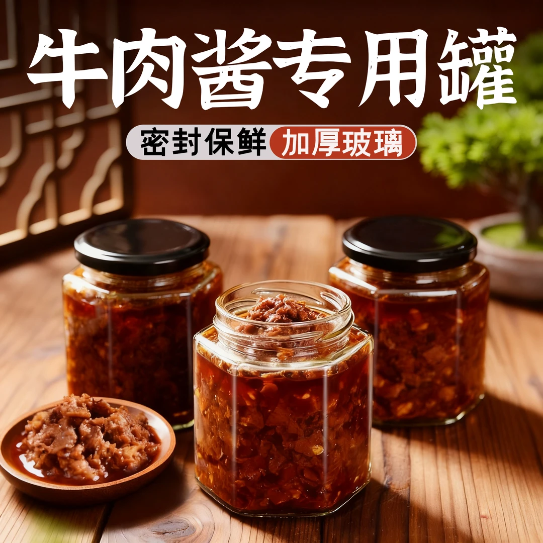 牛肉酱专用罐头瓶密封罐加厚空瓶玻璃瓶家用可蒸煮分装瓶带盖储存