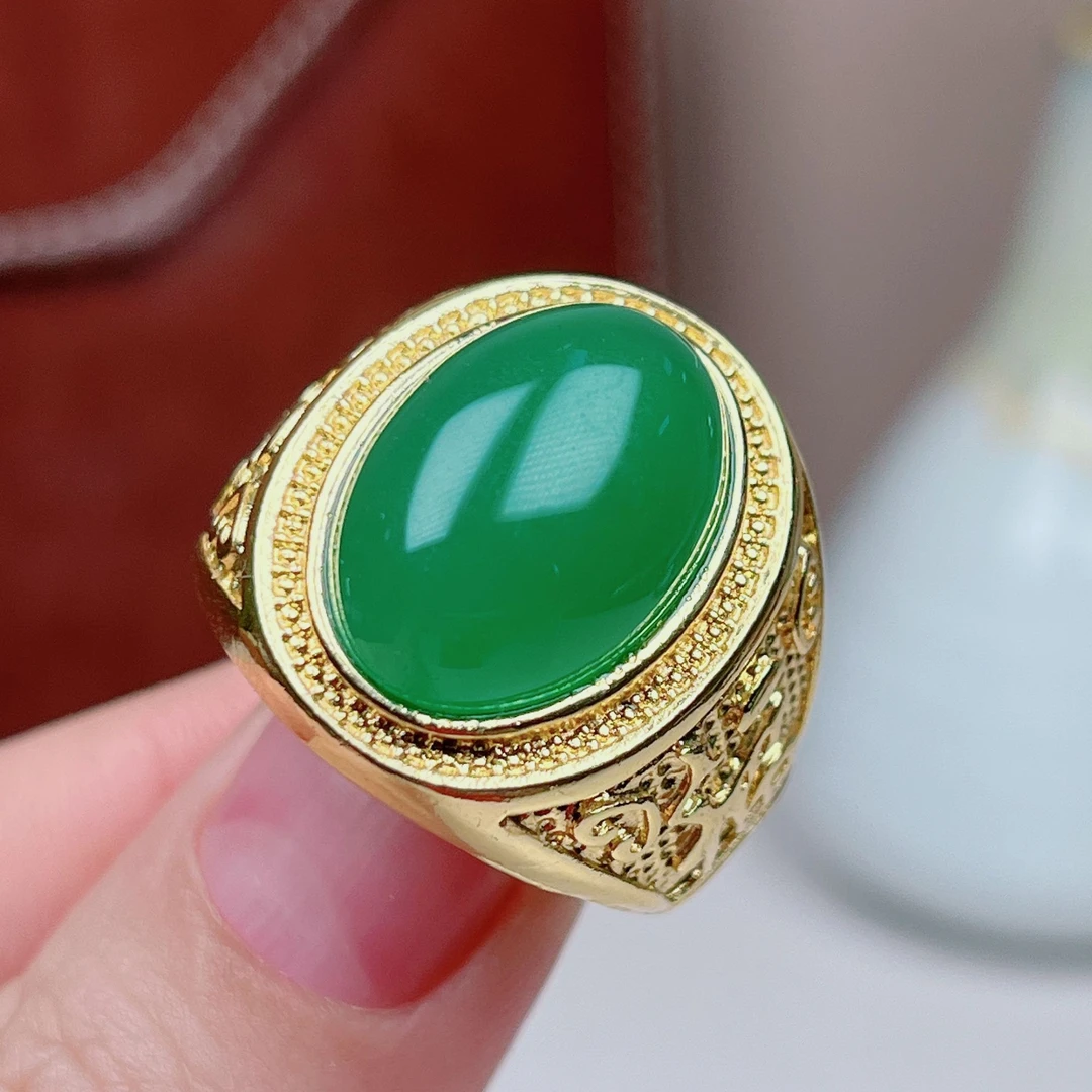 正品玛瑙玉髓男士戒指满冰绿地王紫鸽血红黑玛瑙兰玉髓鸽子蛋戒指