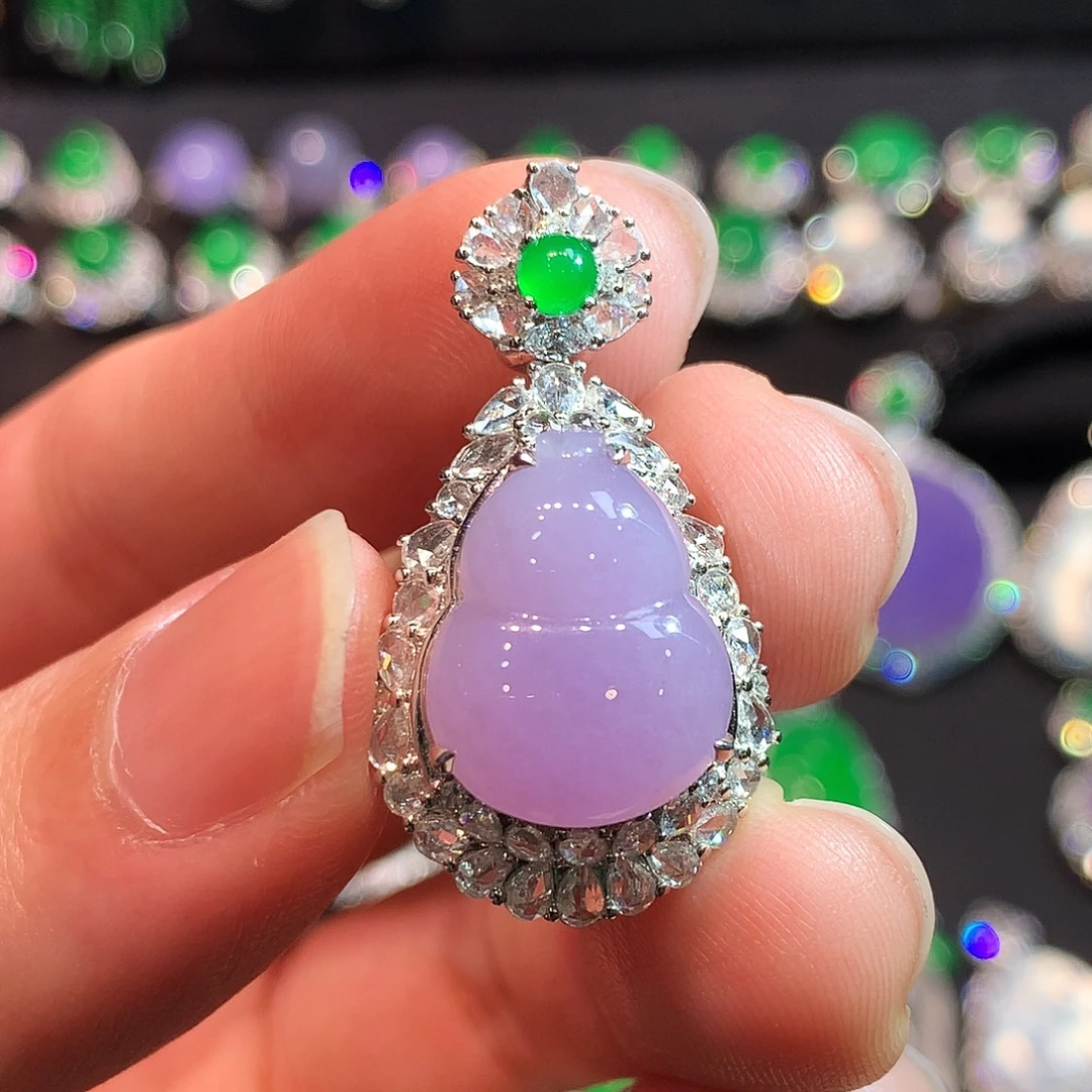 翡翠18K金镶嵌吊坠(赠链)满冰粉紫葫芦吊坠