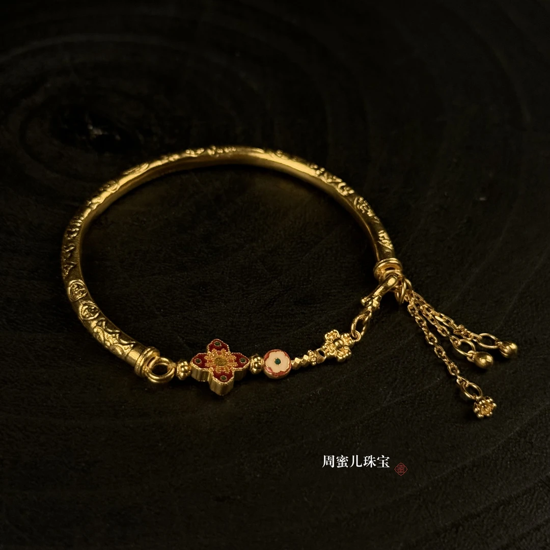 【周蜜儿】吉祥半镯 非遗錾刻古法金 足金999 (多样性发其一)