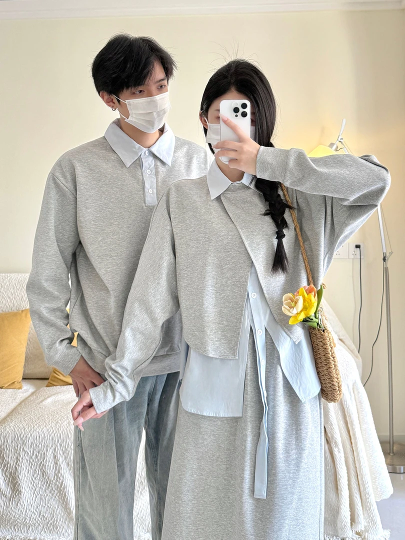 情侣装秋季休闲长袖小众卫衣休闲风时尚套装复古静奢风男卫衣