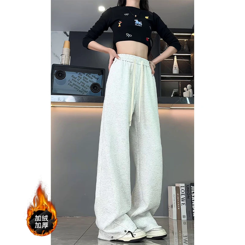 美式重磅舒适垂感加绒卫裤男女同款秋冬季新款宽松直筒运动休闲裤