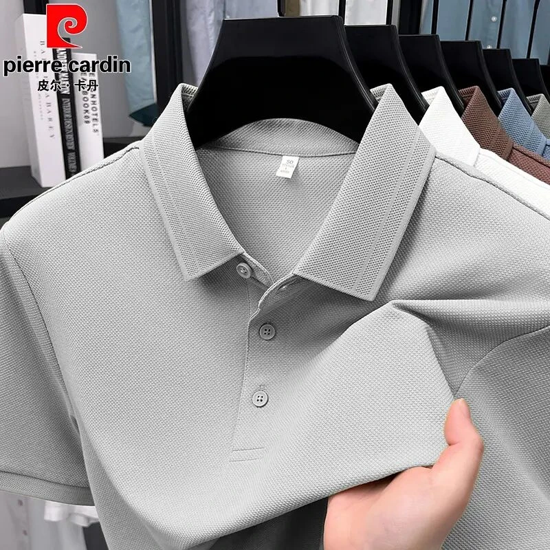 皮尔卡丹短袖T恤夏季凉感5A抗菌提花男士商务休闲纯色翻领polo衫