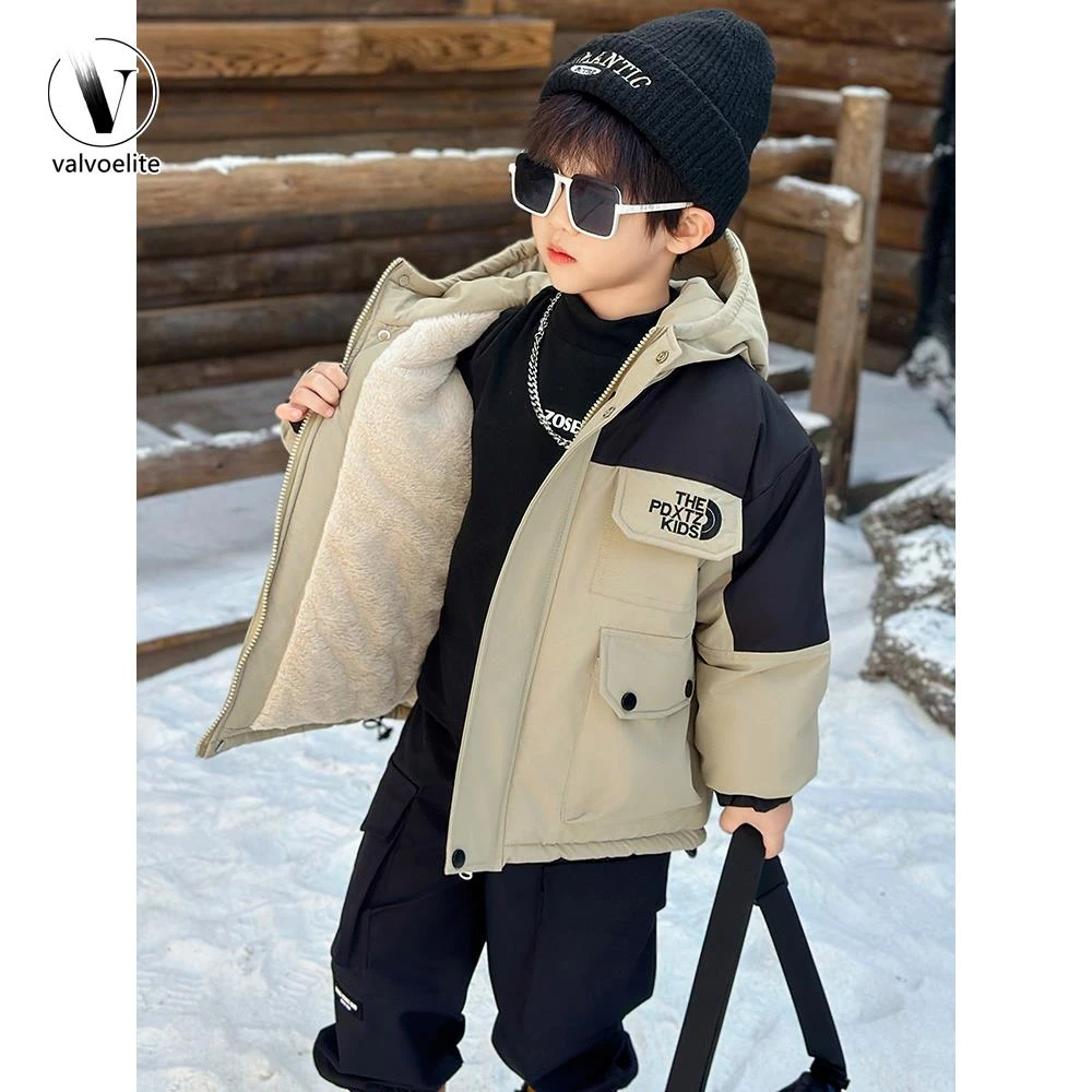 VALVOELITE男童加绒外套秋冬款新款酷帅加厚保暖服时尚休闲上衣潮