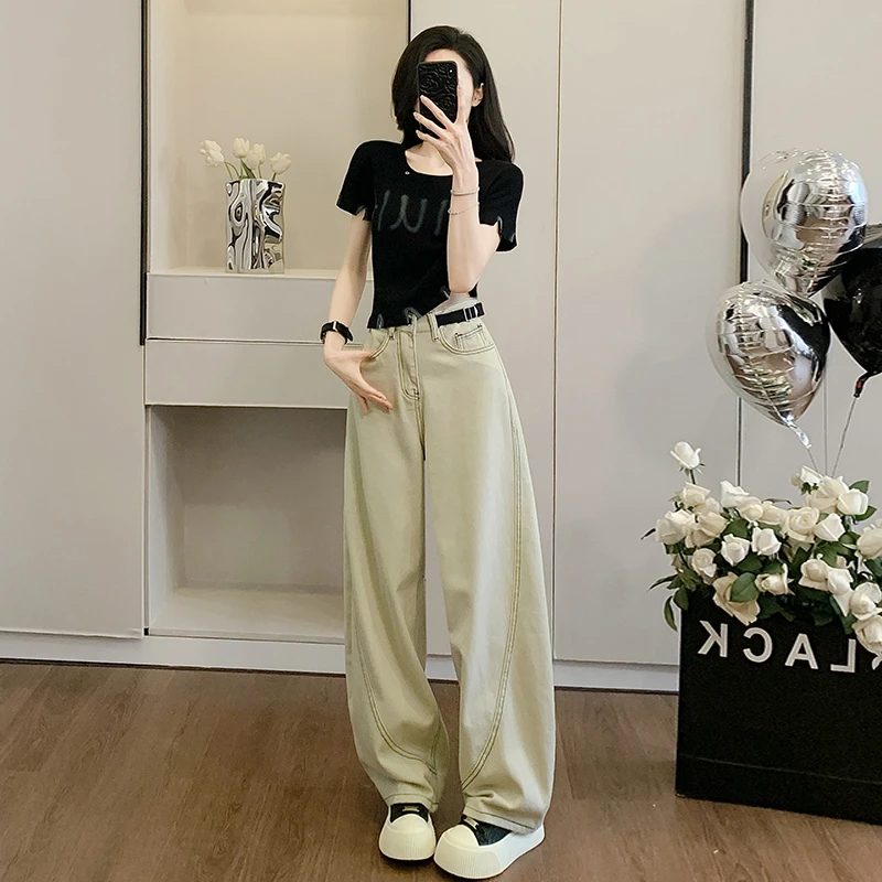 韩版设计感网红炸街时尚套装2025夏季新款休闲短袖牛仔裤两件套潮