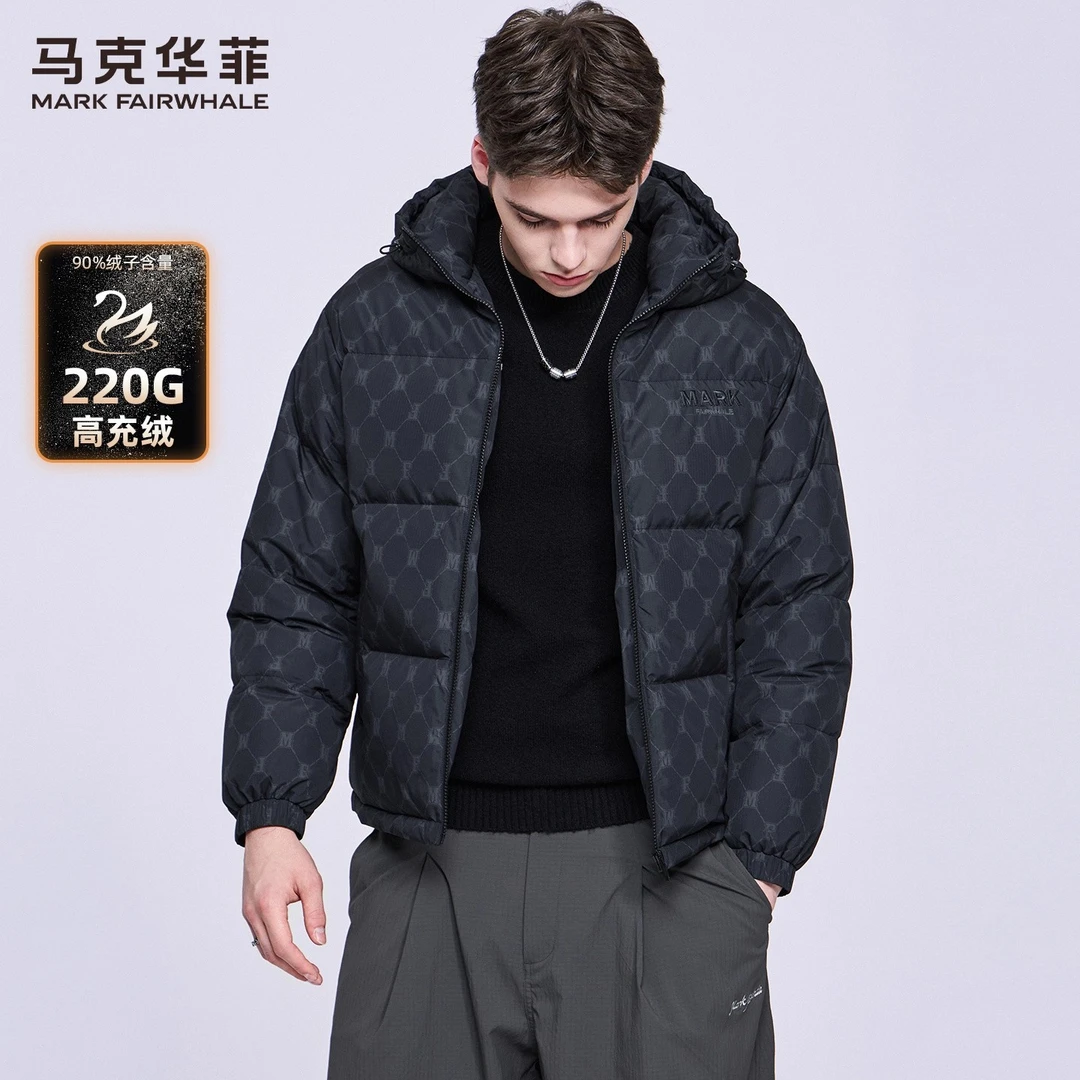 【高充绒】马克华菲老花满印连帽羽绒服男2025冬季新款防风保暖外套