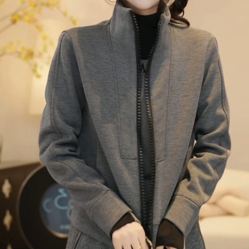 『思绪余晖』早秋立领定制双头拉链休闲加绒外套上衣女LK2507667