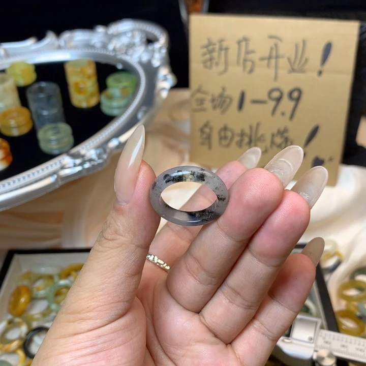 奶***吖合金蛇纹石玉戒指