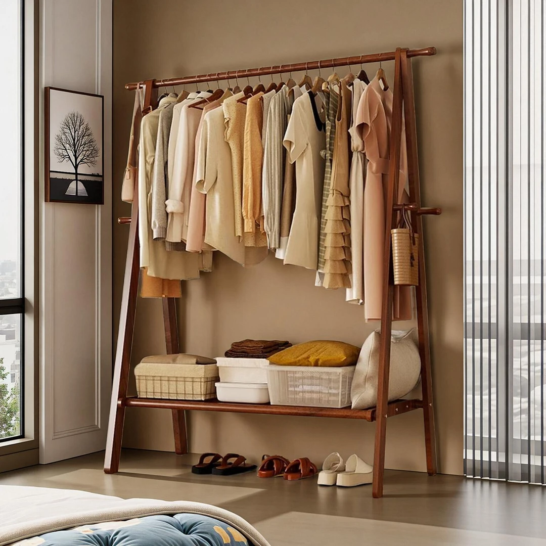 高级感衣帽架落地家用可折叠挂衣架室内阳台多功能加粗晾衣置物架