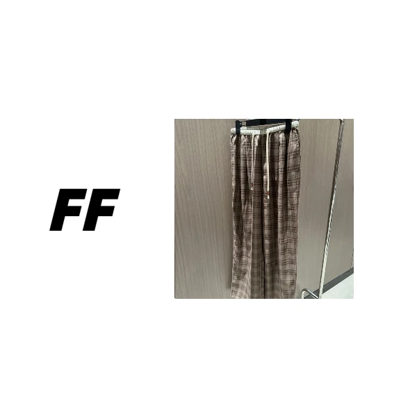 【B59562】春季新款高腰格纹撞色韩版休闲阔腿直筒长裤