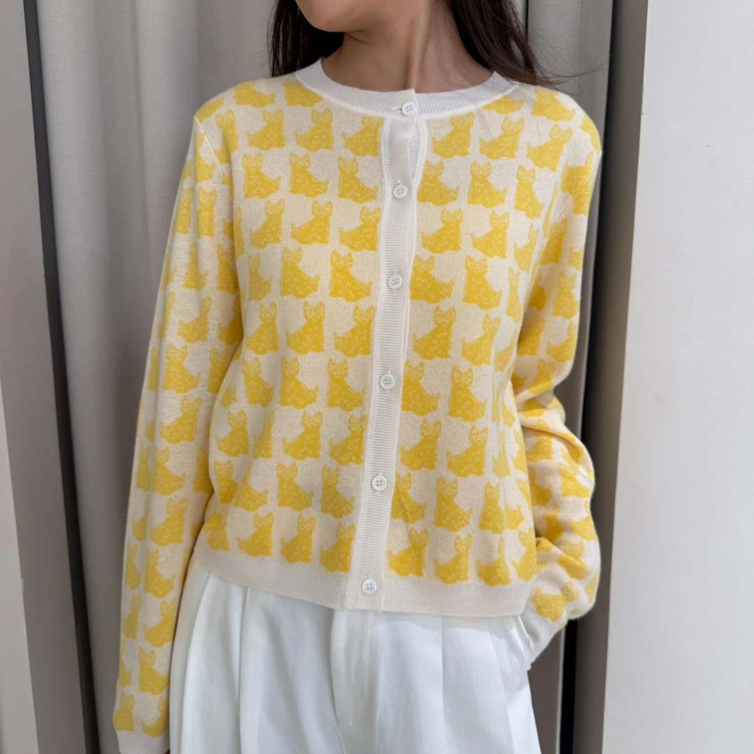 薄款格子针织衫短款常规圆领格纹女装女春夏厚款提花毛针织衫