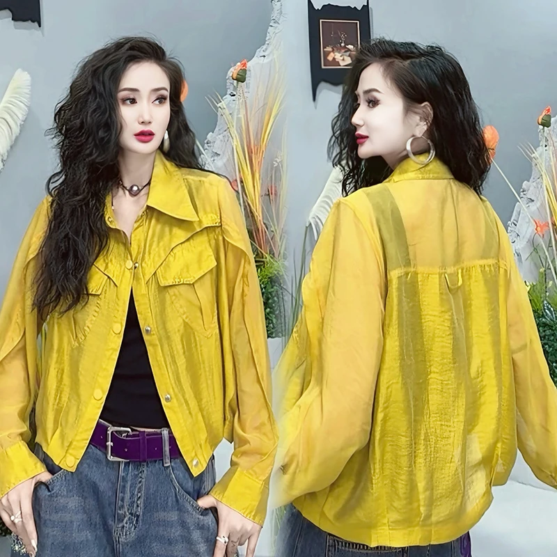 2025夏季新款薄款防晒衣衬衫女士长袖休闲显瘦洋气短款衬衣-9133