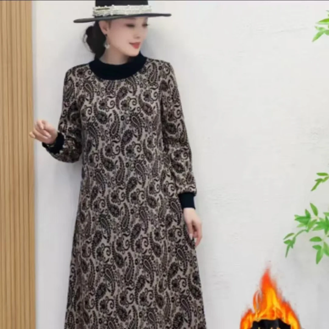金金定制【加绒腰果花】加厚时尚显白减龄亲肤气质宽松连衣裙735
