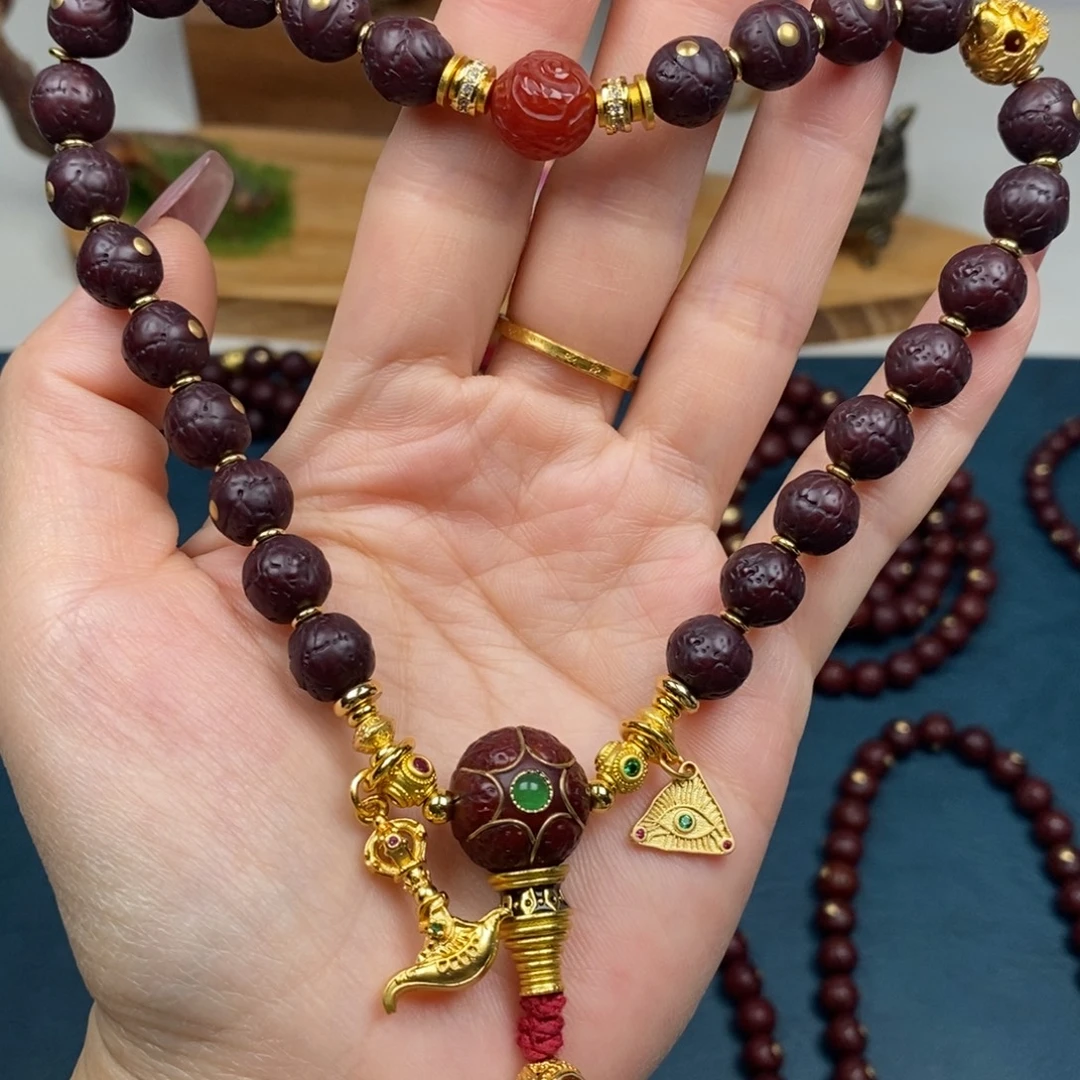 凤眼菩提手串手持金钉满配红9.5