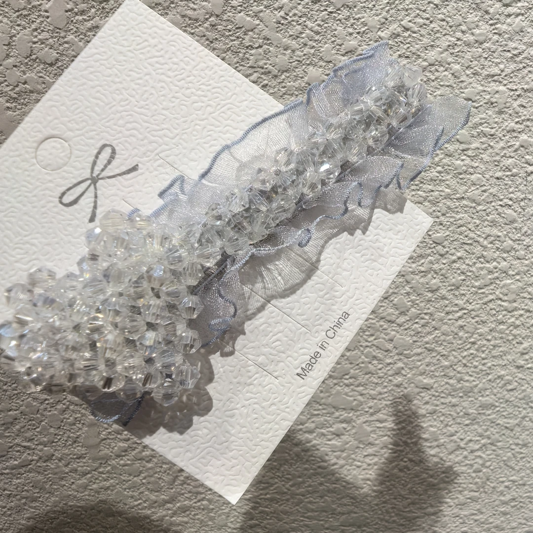 C072蓝色纱纱爱心水水边夹