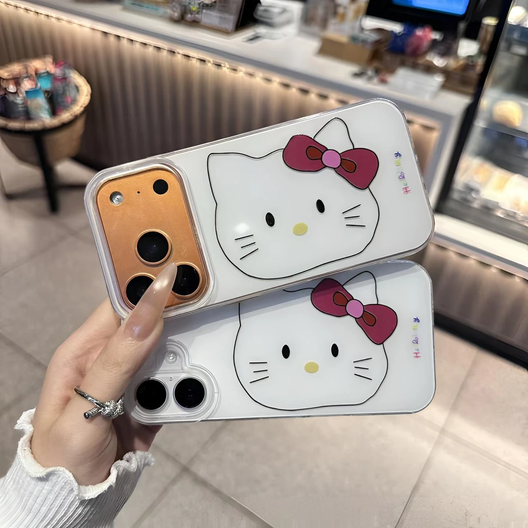 少女心蝴蝶结线条猫咪imd手机壳适用苹果iPhone17/16/15华为p70