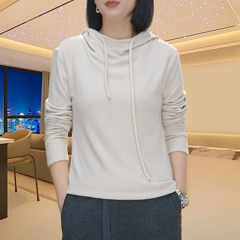 【保暖双面德绒】秋冬新款纯色连帽卫衣女士套头宽松显瘦内搭打底衫