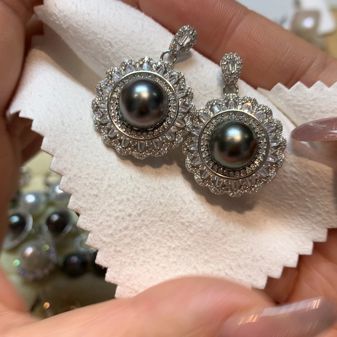 海水珍珠耳饰银S925镶嵌