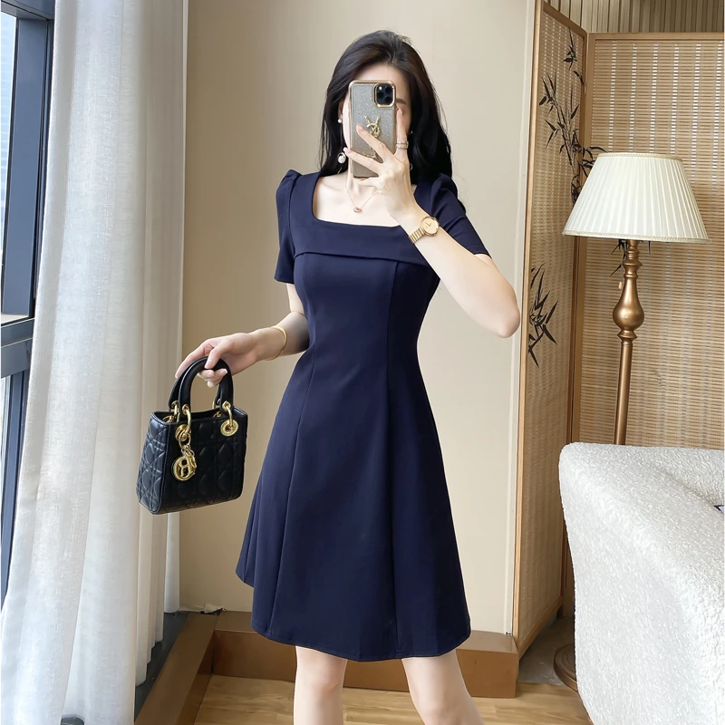 夏季A字裙短袖复古连衣裙女时髦气质洋气衣服女高贵小众女装裙子