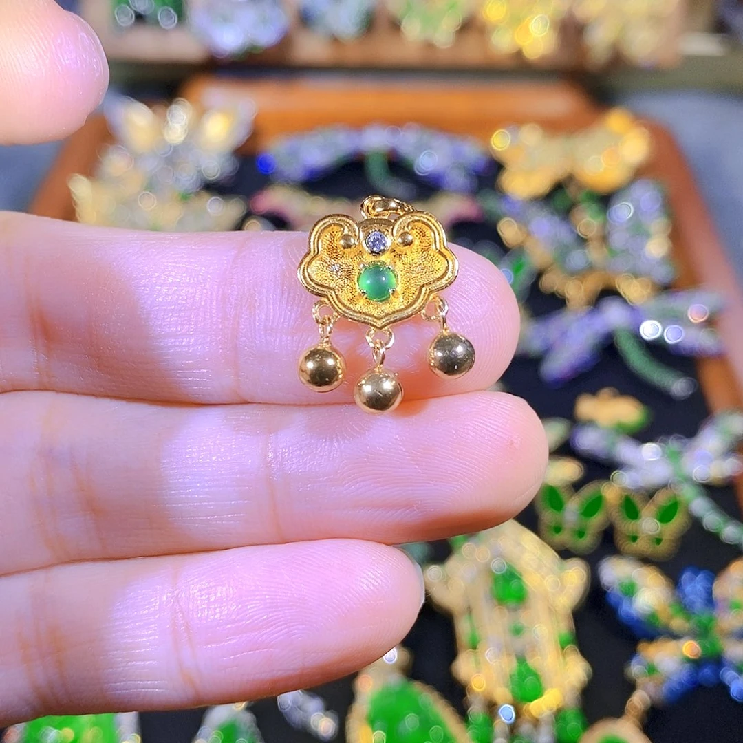 吊坠(不含链)银S925镶嵌翡翠