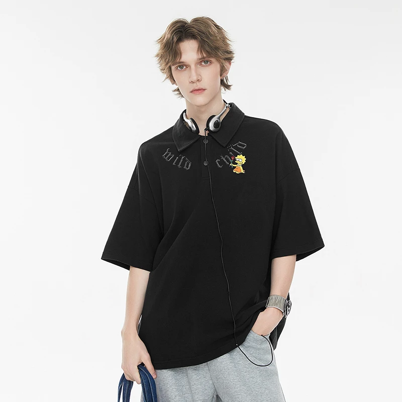 THESIMPSONS夏季休闲宽松撞色男女同款短袖POLO衫SPCPL252F55U