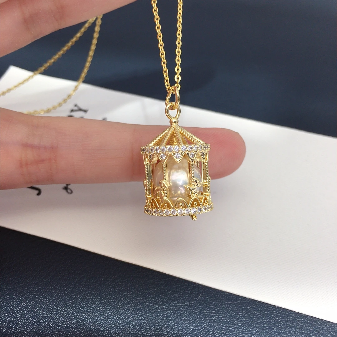 诸暨天然淡水异形珍珠圆形巴洛克珍珠吊坠旋转木马珍珠项链精致款