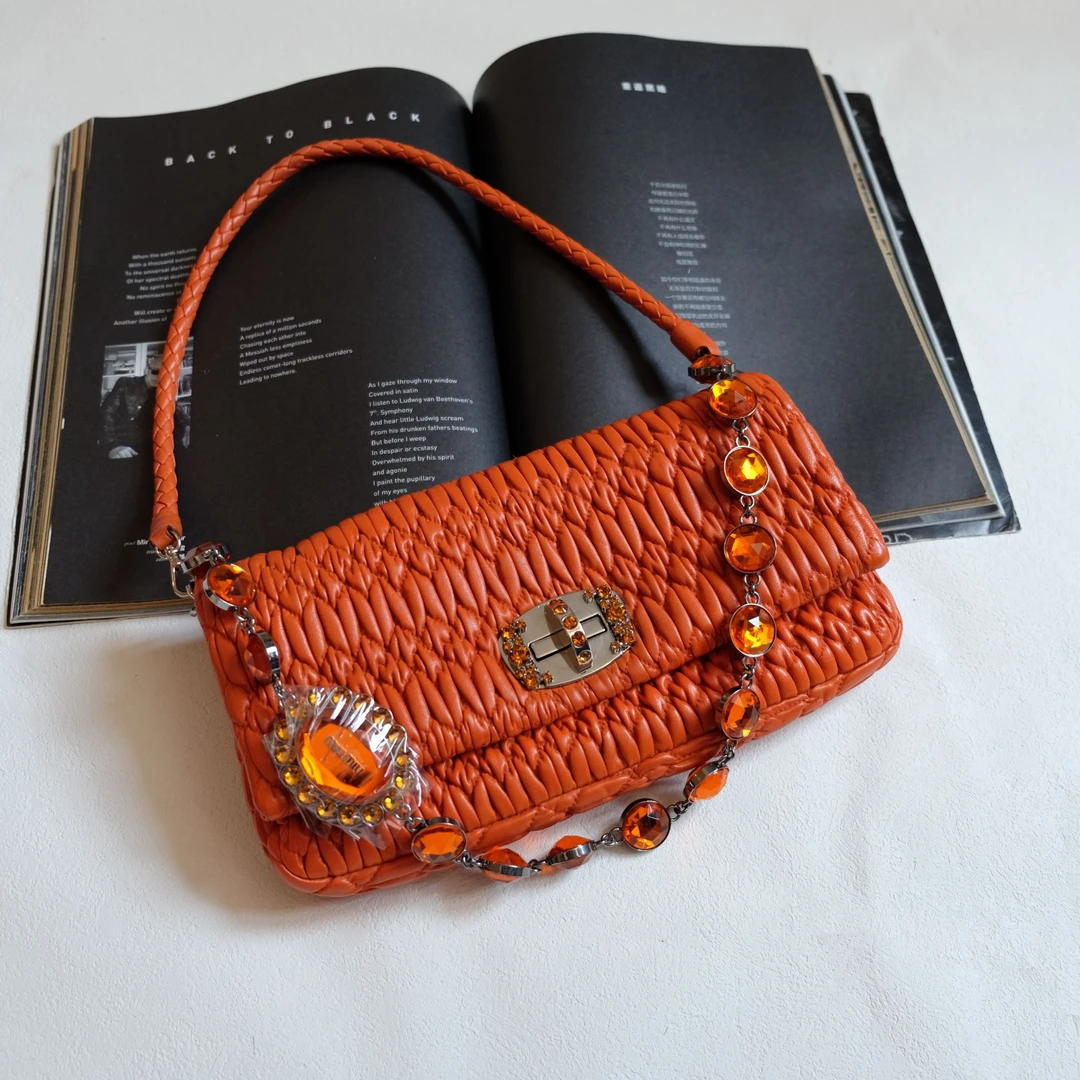 95新 MIU MIU/缪缪 辣辣/超美小号彩宝褶皱翻盖宝石包