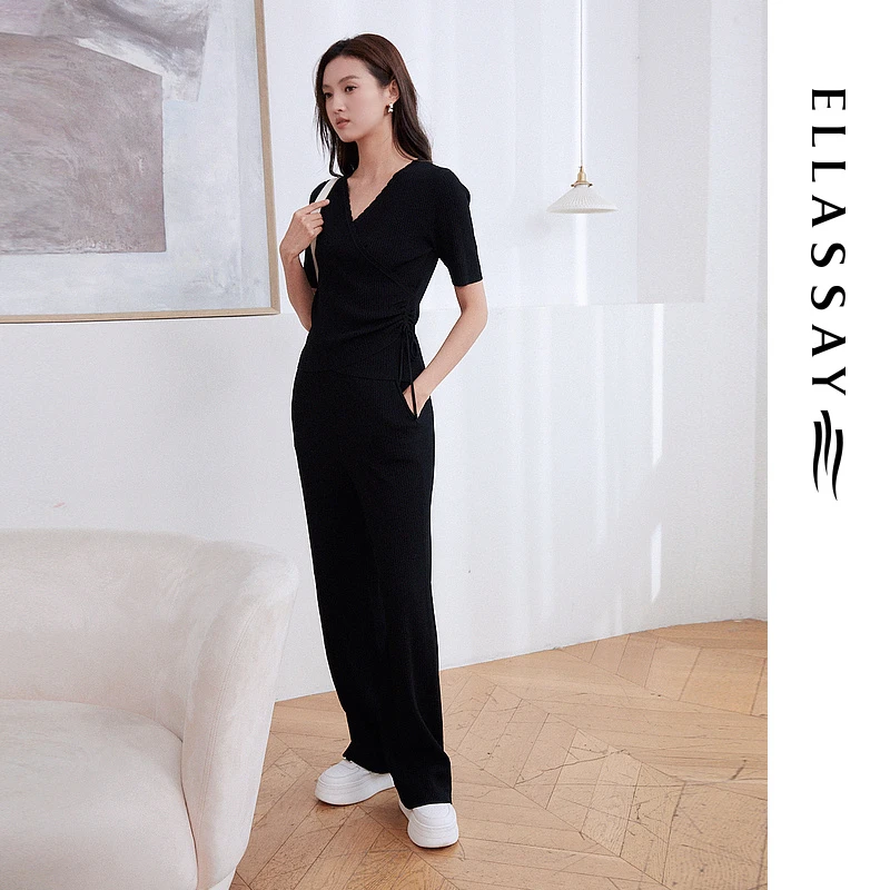 ELLASSAY歌力思秋季新款慵懒休闲舒适针织套装女EWV3400100+002