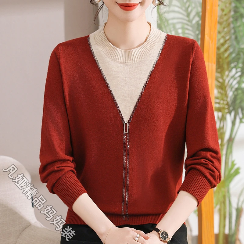 洋气妈妈装春季新款针织衫中老年女圆领宽松上衣洋气舒适女士衣服