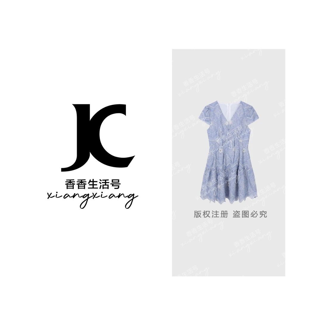 【香香严选】“夏日铃兰”刺绣连衣裙领短袖镂空花纹复古甜美DM6883