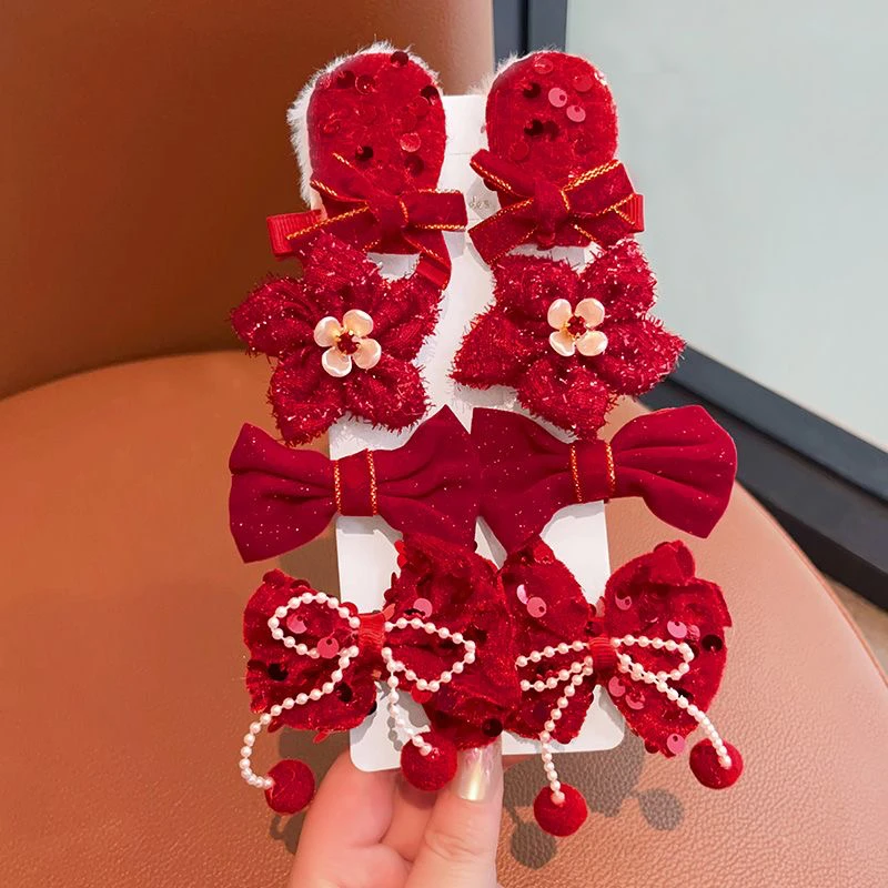 25年儿童新年红色发夹刘海夹拜年发夹红色儿童头饰